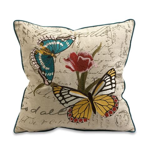 Embroidered Butterfly Pillow Linen Pillows Decorative Pillows