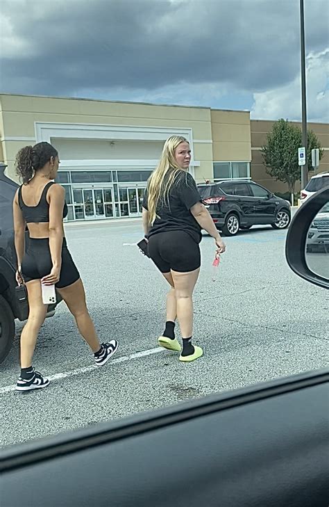 Thick Blonde Pawg With Black Short Leggings And Friend Spandex
