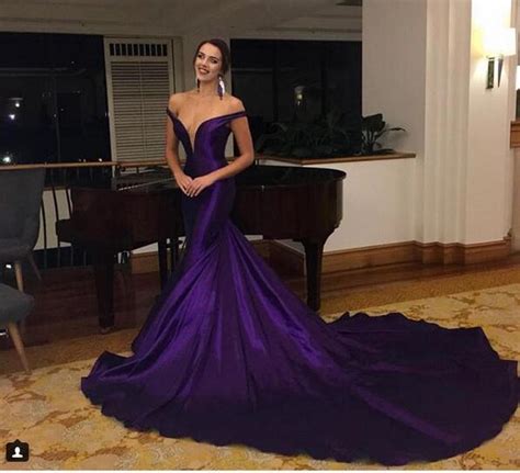 Purple Mermaid Prom Dresses Off The Shoulder Satin Evening Formal Gowns