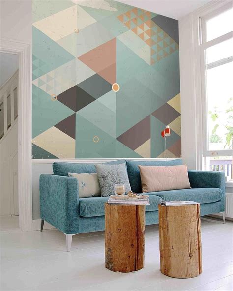 A Geometric Style Mural In The Living Roomyes 😍😍 •⠀ •⠀ •⠀ •⠀