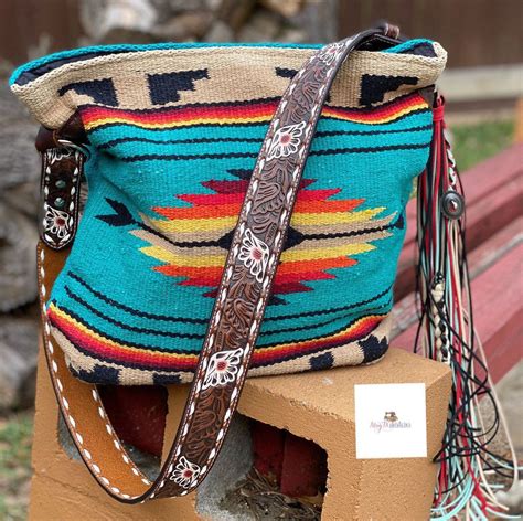 Turquoise And Tan Saddle Blanket Bag Etsy Chunky Crochet Blanket