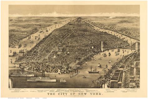 New York City 1886 Birds Eye View Old Map Reprint Old Maps