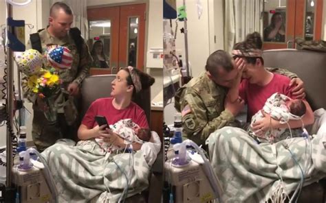 soldier s surprises his wife and newborns in the hospital in viral video