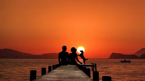 Desktop Wallpaper Couple Sunset Pier Silhouette Hd Image Picture Background 9be80b