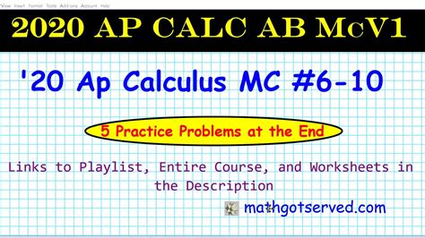 2020 Ap Calculus Ab Multiple Choice Practice Vol 1 6 10 Pass Ap Exam