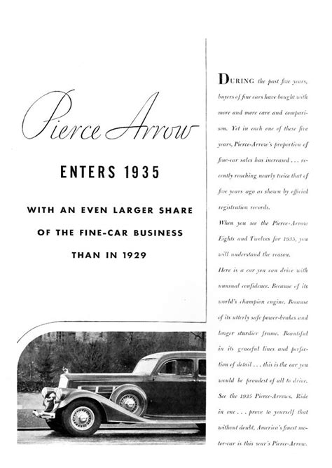 American Automobile Advertising Published By Pierce Arrow In 1935