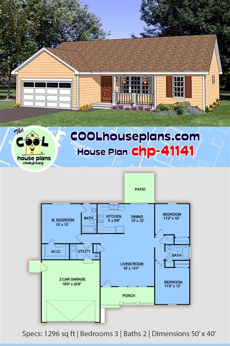 Ranch Style House Plan 94461 With 3 Bed 2 Bath 2 Car Garage Simple