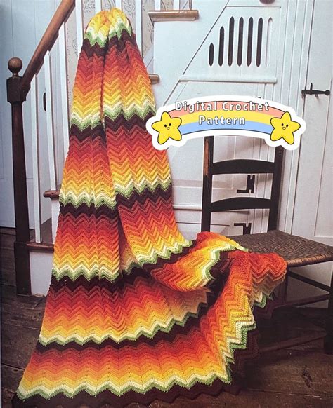 Vintage Afghan Crochet Pattern 06 Sunset Ripple Blanket Pdf Etsy