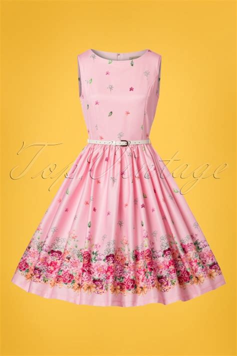 50s Audrey Floral Swing Dress In Pink