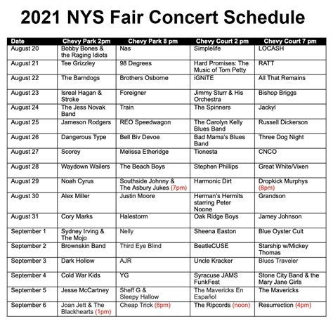 Nys Fair Concert Guide Nas Headlines Opening Day Friday Aug 20