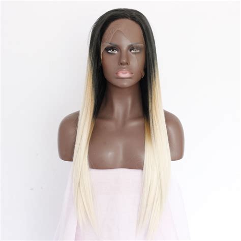 Silky Straight Black Roots Blonde Lace Front Wig For Black Women