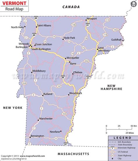 Vermont Road Map Vermont Interstate Highway Roadmap