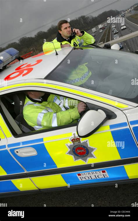 British Traffic Police Officer On Radio Whilst Observing The M25