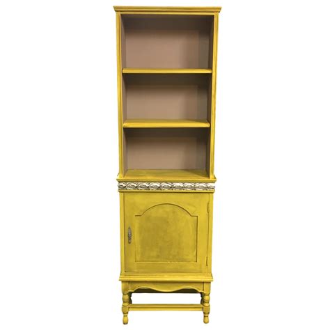 Vintage Hand Painted Yellow Bookcase Cabinet Chairish