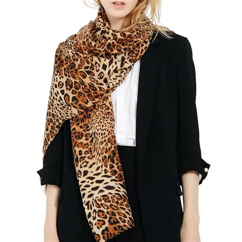 Women Winter Warm Leopard Printed Long Shawl Linen Soft Long Neck Scarf