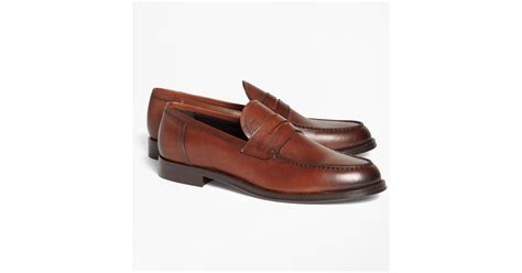 brooks brothers 1818 footwear leather penny loafers in cognac brown for men lyst