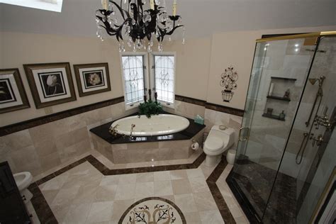 Glamorous Corner Soaking Tub With Granite And Tile Surround