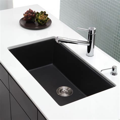 Black Granite Quartz Composite Undermount Kitchen Sink Needlewoksinc