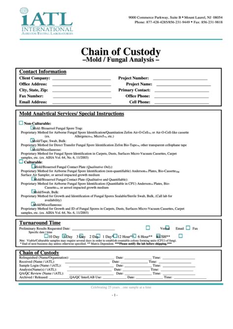 Fillable Chain Of Custody Form Printable Pdf Download