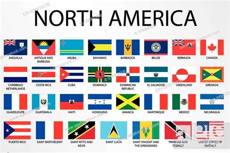 An Alphabetical Country Flags For The Continent Of North America Stock