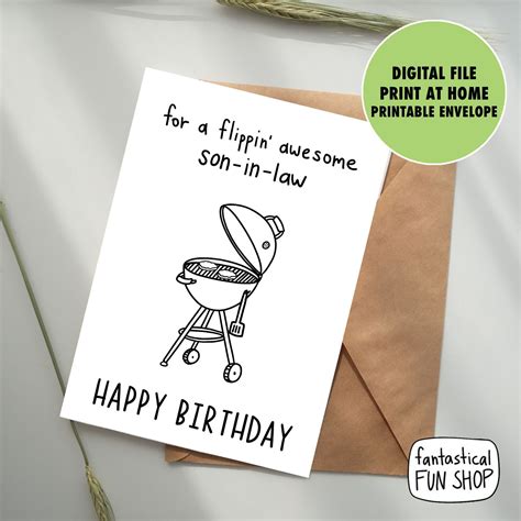 Printable Son In Law Birthday Card Happy Birthday Son In Law Etsy In Cute Funny Son In Law