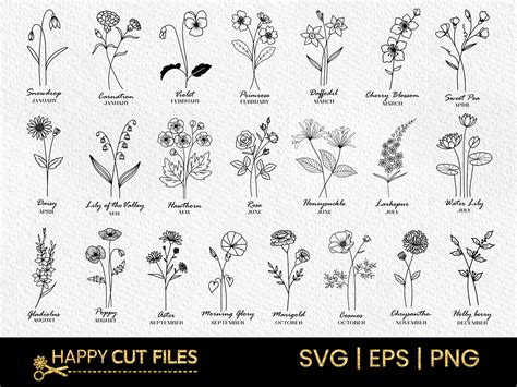 Birth Flower Svg Bundle Floral Clipart Graphic By Happycutfiles