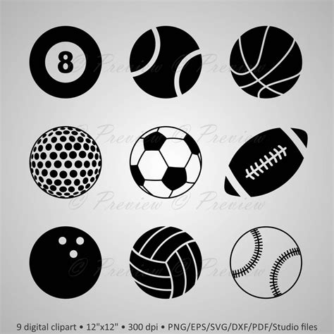 Buy 2 Get 1 Free Digital Clipart Balls Silhouettes Football Etsy