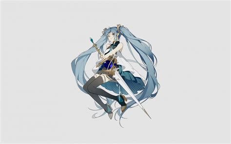 Download Wallpaper 1680x1050 Minimal Hatsune Miku With Sword Artwork