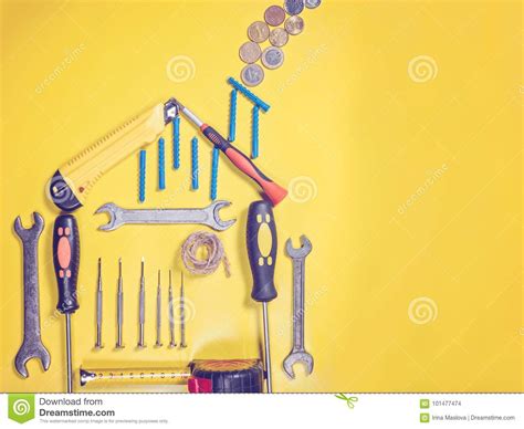 Home Improvement Concept Set Work Hand Tool For Construction Or Repair