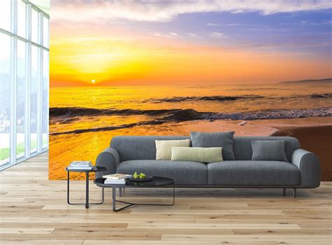 Golden Sunrise Sunset Ocean Mural Photo Wallpaper Decor