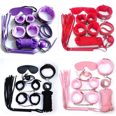 Pcs Set Pu Leather Sex Bondage Tying Erotic Toys For Adults Sex Handcuffs Nipple Clamps Whip