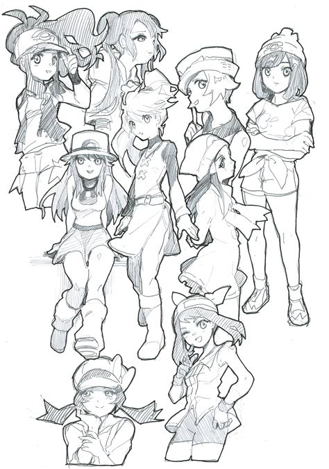 Dawn May Rosa Hilda Selene And 4 More Pokemon And 1 More Drawn