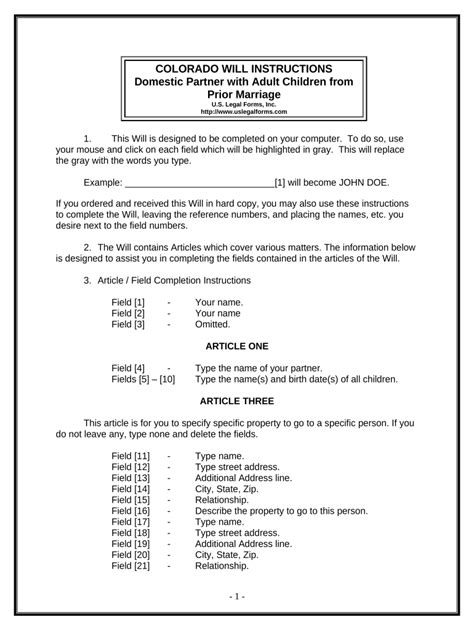 Legal Last Will And Testament Form For Domestic Partner With Adult