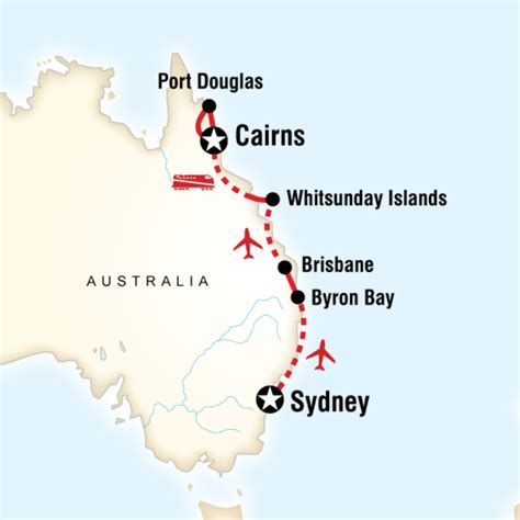 map of the route for east coast australia in style g adventures brisbane australia coast
