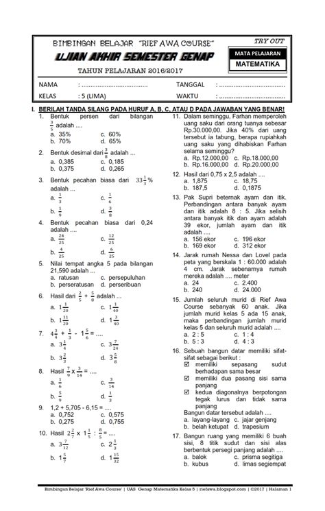 Kunci Jawaban Soal Olimpiade Matematika Sd Kelas 5 | Sekolah Kita