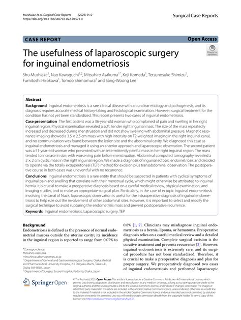Pdf The Usefulness Of Laparoscopic Surgery For Inguinal Endometriosis