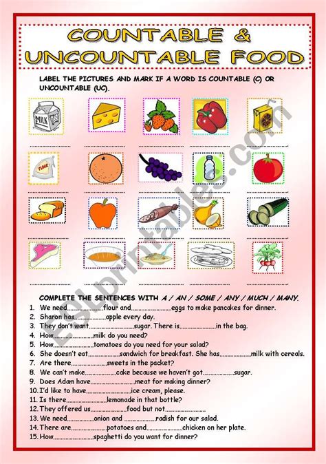 Countable And Uncountable Food Worksheet