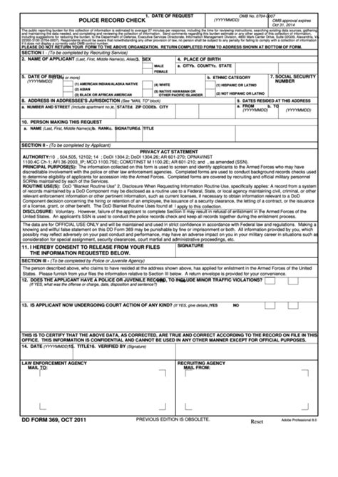 Fillable Dd Form 369 Police Record Check Printable Pdf Download