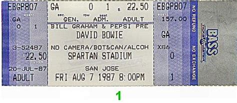 David Bowie Vintage Concert Vintage Ticket From Spartan Stadium Aug 7