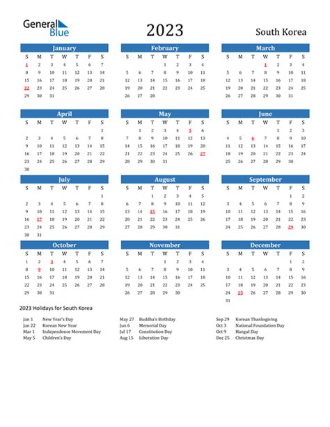 South Korea Holidays 2023 2023 Calendar