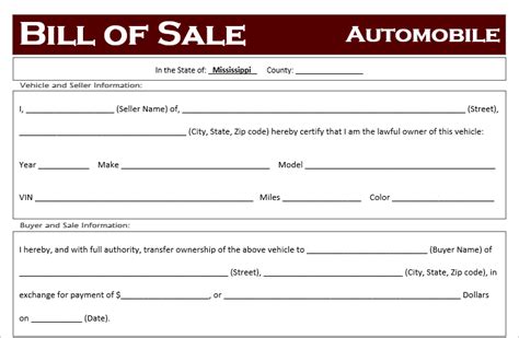 Free Mississippi Car Bill Of Sale Template Off Road Freedom