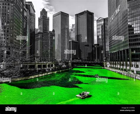 Chicago River Is Dyed Green For St Patricks Day 31718 Stock Photo