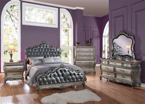 Louis phillippe french style 5 piece bedroom set in black queen size sleigh bed the louis phillippe black bedroom set is the perfect option for those wanting more bang for their. Roma French Rococo Crystal Tufted 4-Piece Queen Bedroom ...