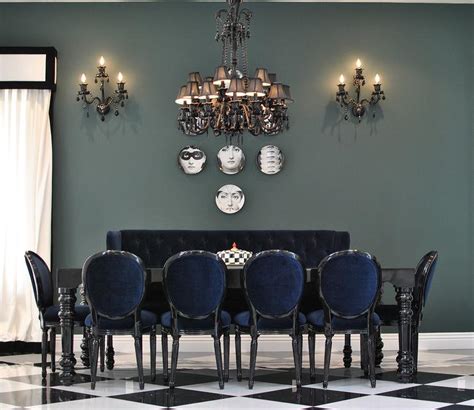 More than just a place to eat, the dining room is the central gathering place for family and friends. Black DiningTable with Blue Velvet Dining Chairs - Contemporary - Dining Room
