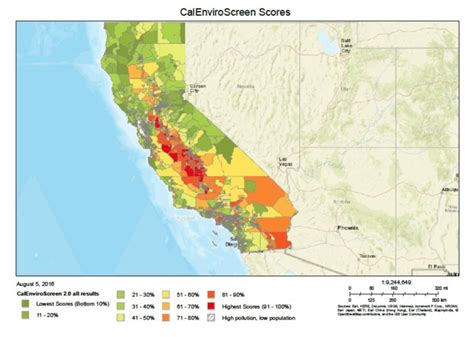 map of census tracts indicating calenviroscreen scores for the state of download scientific