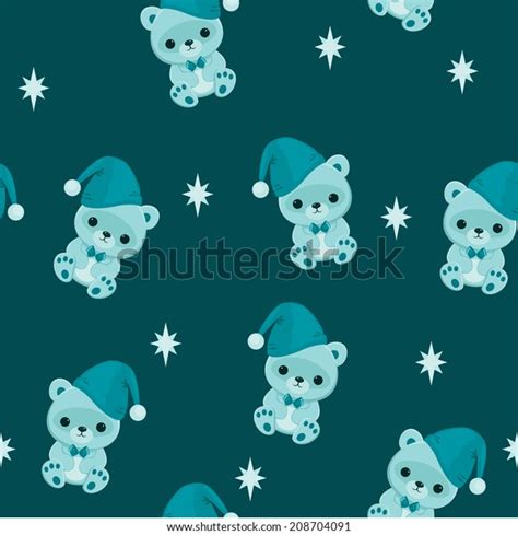 Blue Seamless Wallpaper Teddy Bear Bed Stock Vector Royalty Free