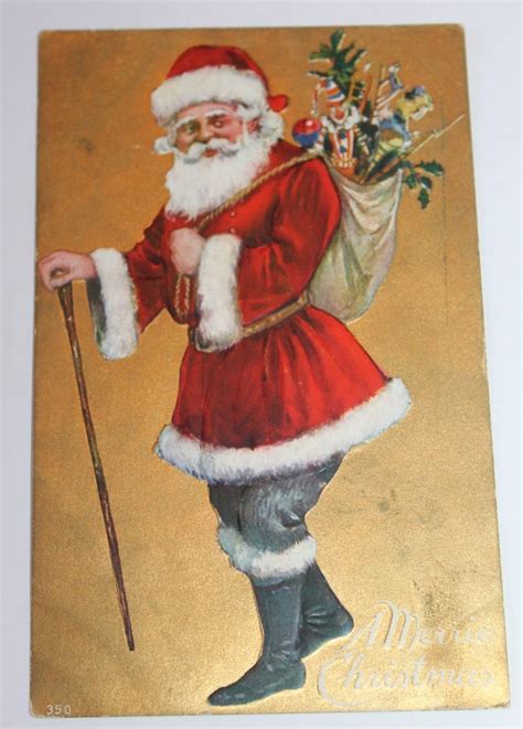 Antique Christmas Postcard Santa Claus With Sack Of Toys Cane Ebay