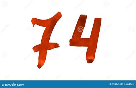 The Number 74 Painted With A Brush In Watercolor Vintage Symbol Stock