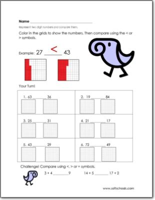 Represent two digit numbers and compare them Worksheet