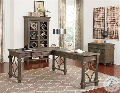 Carson Weathered Gray Brown L Shaped Desk
